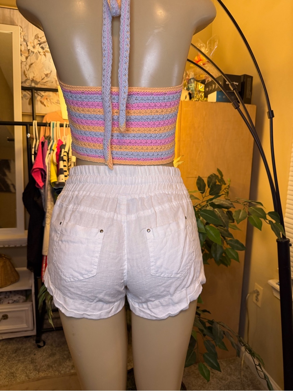 BEBE White Linen Blend Drawstring Beach Casual Shorts Size S - Picture 7 of 8